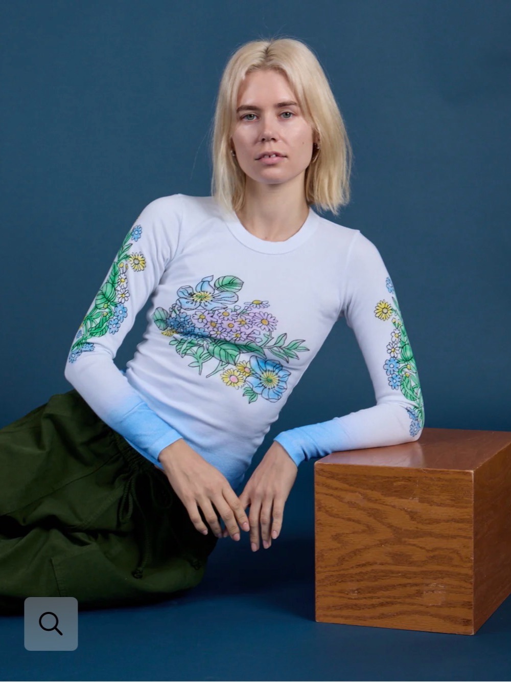 Big bud press FLORAL LONG SLEEVE BABY TEE -BABY BLUE SIZE S